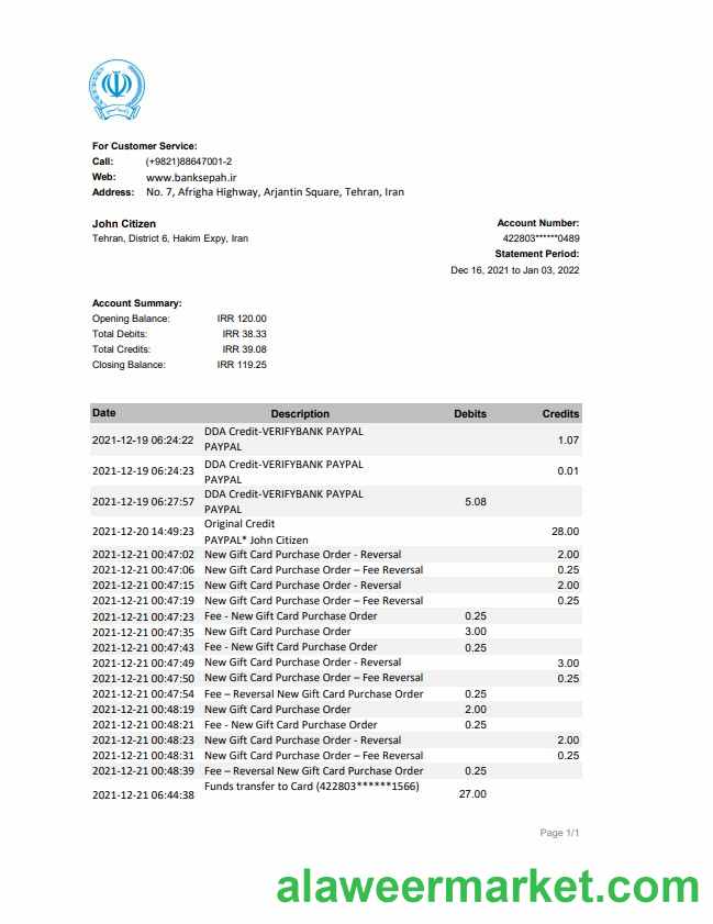 Iran Bank Sepah statement xls